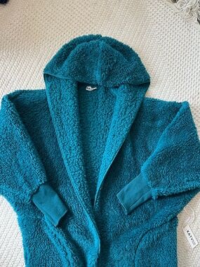 KATY DID Blue/Teal Fluffy Hooded Cardigan